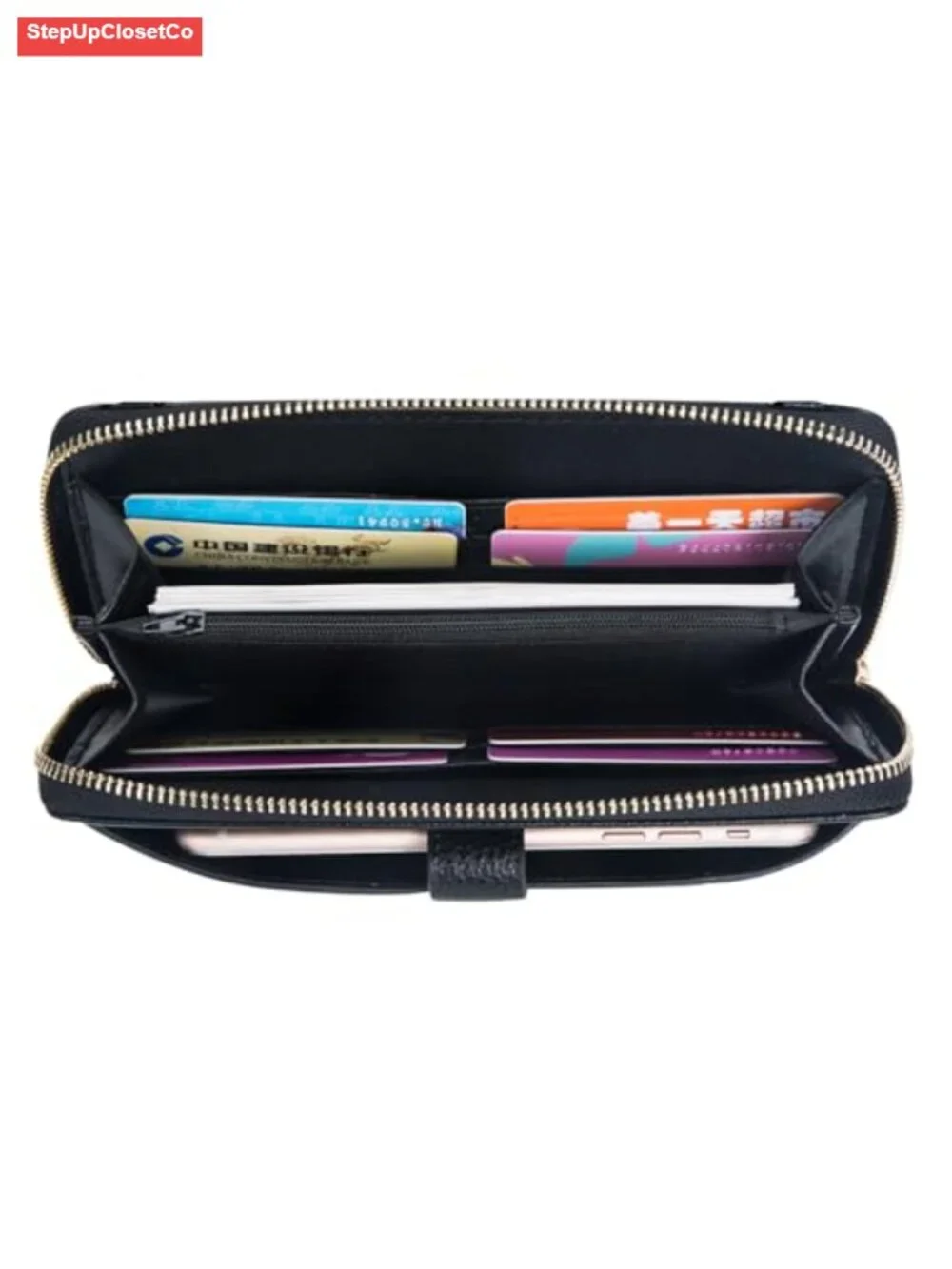 Women Wristlet Wallet with Cell Phone Holder Zip Around Handbag Faux Leather